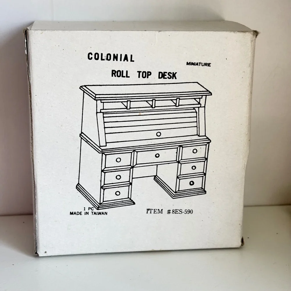 Vintage Colonial Miniature Roll Top Desk Taiwan Dollhouse‎ Furniture Wood